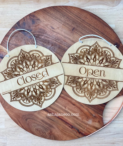 Double Sided Mandala Shop Sign || 20cm || Open / Closed